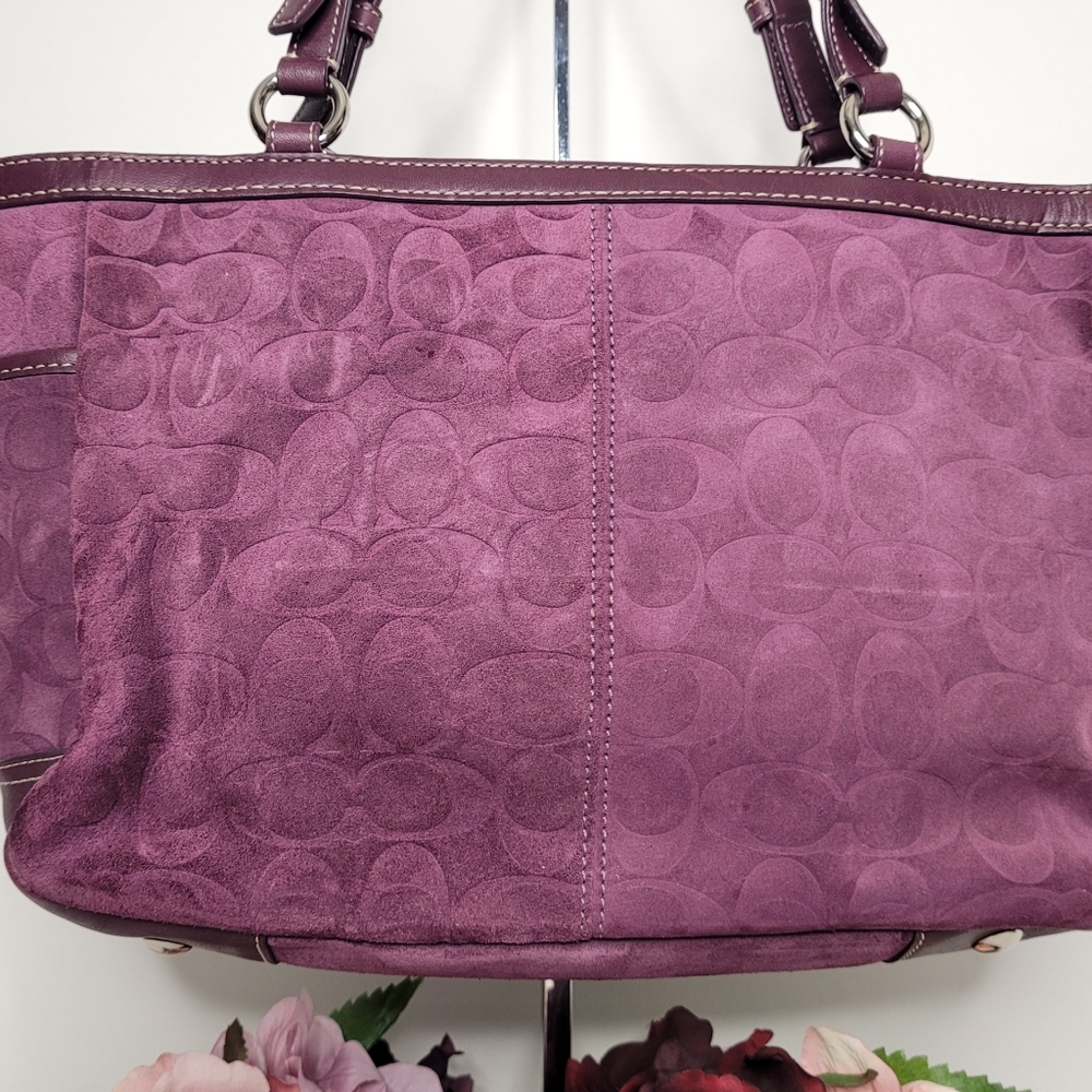 Coach Burgundy Suede Leather Logo Medium Satchel Handbag F0973-14000 - Picture 7 of 12